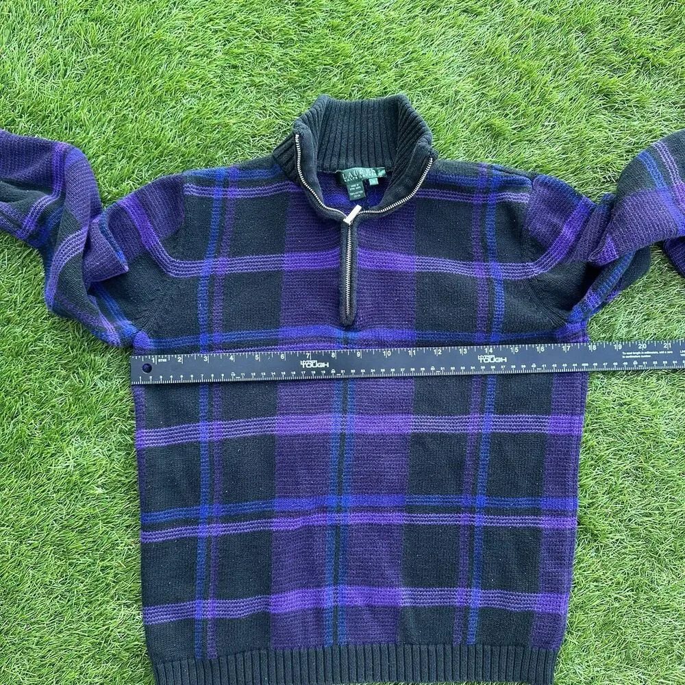 Lauren Ralph Lauren Sweater Womens Size Medium Purple Black Mock‎ Neck 1/4 Zip